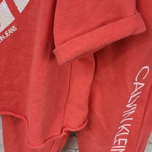 Calvin Klein Jeans 2pc Girls French Terry Sweatshirt & Jogger Pants Orange S 7/8 - Picture 7 of 15